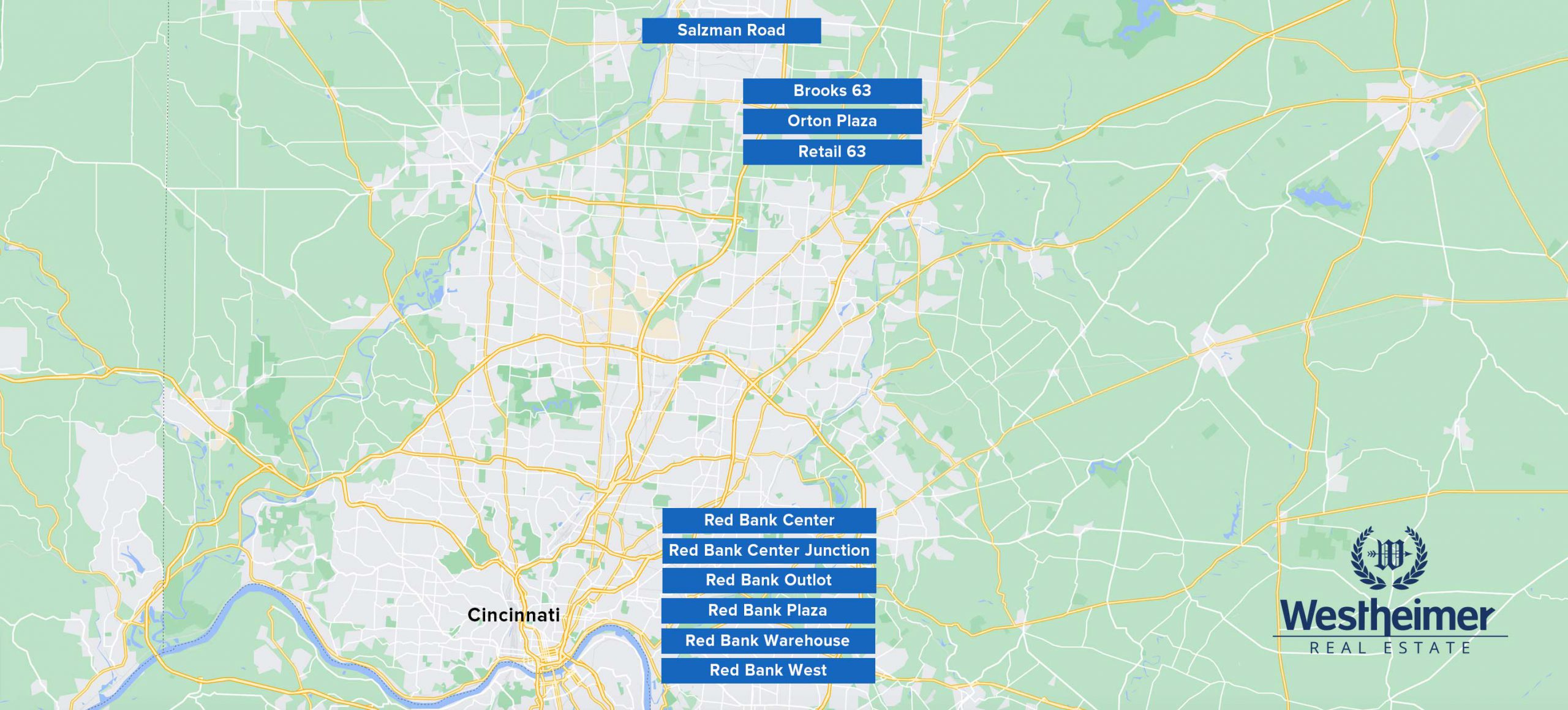 Map of Westheimer Real Estate properties available for lease.